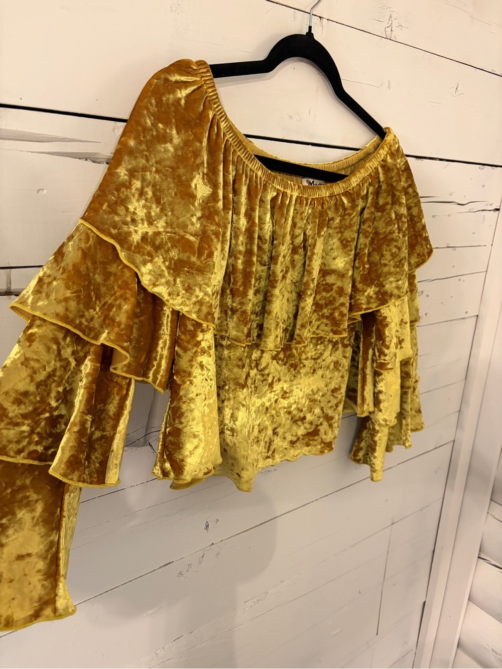 Show Me Your MuMu Crushed Velvet Off-Shoulder Babydoll Blouse Top Romantic BoHo - Picture 3 of 7